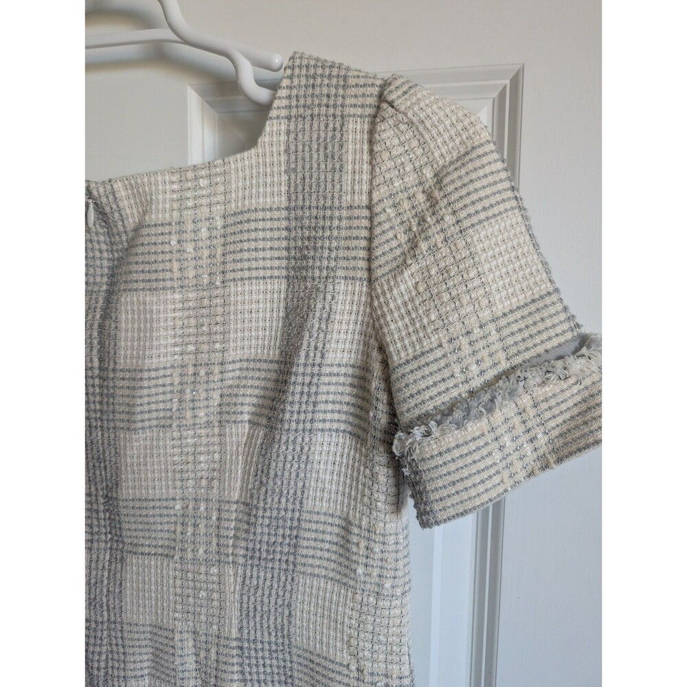 Brooks Brothers Sz Dress Women White Cream Gray Tweed Plaid Shift Midi Lined - Picture 4 of 6